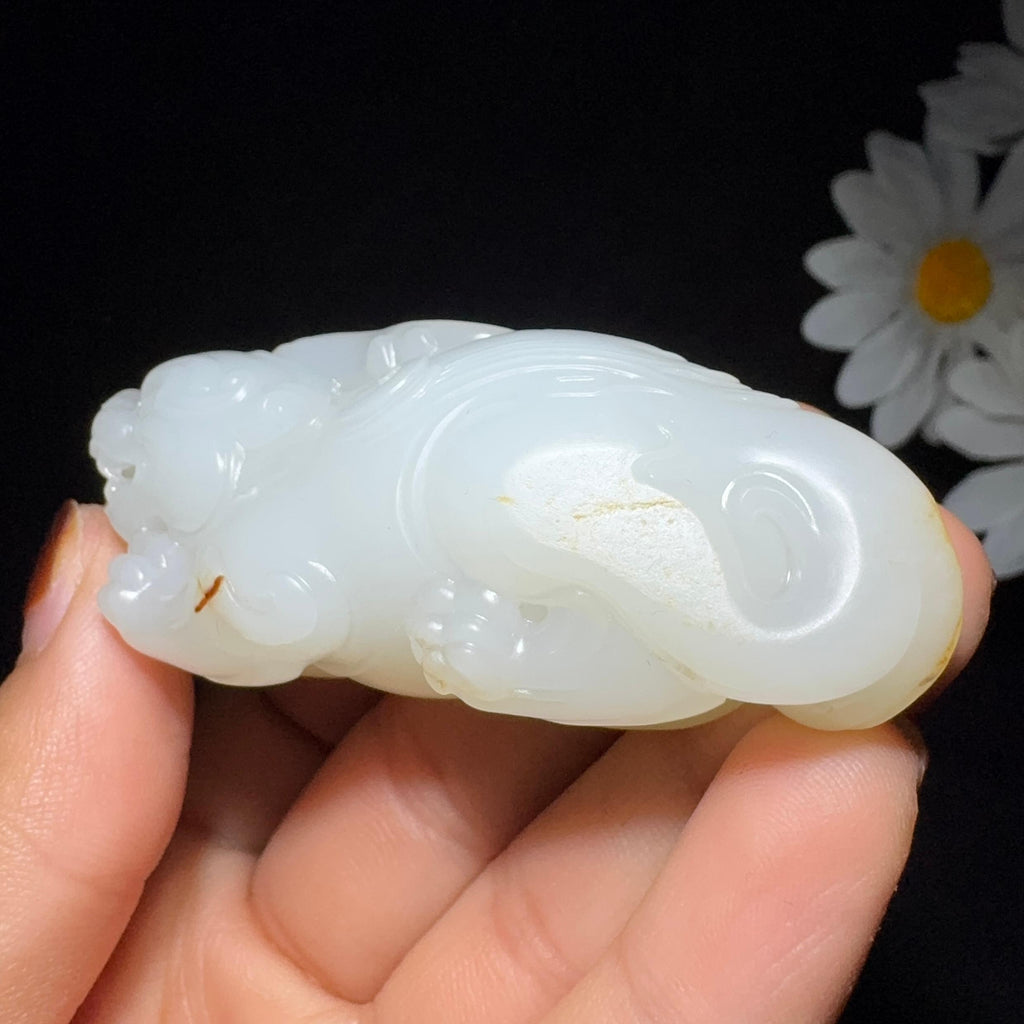 和田玉籽料白玉手把件貔貅（68.2g）