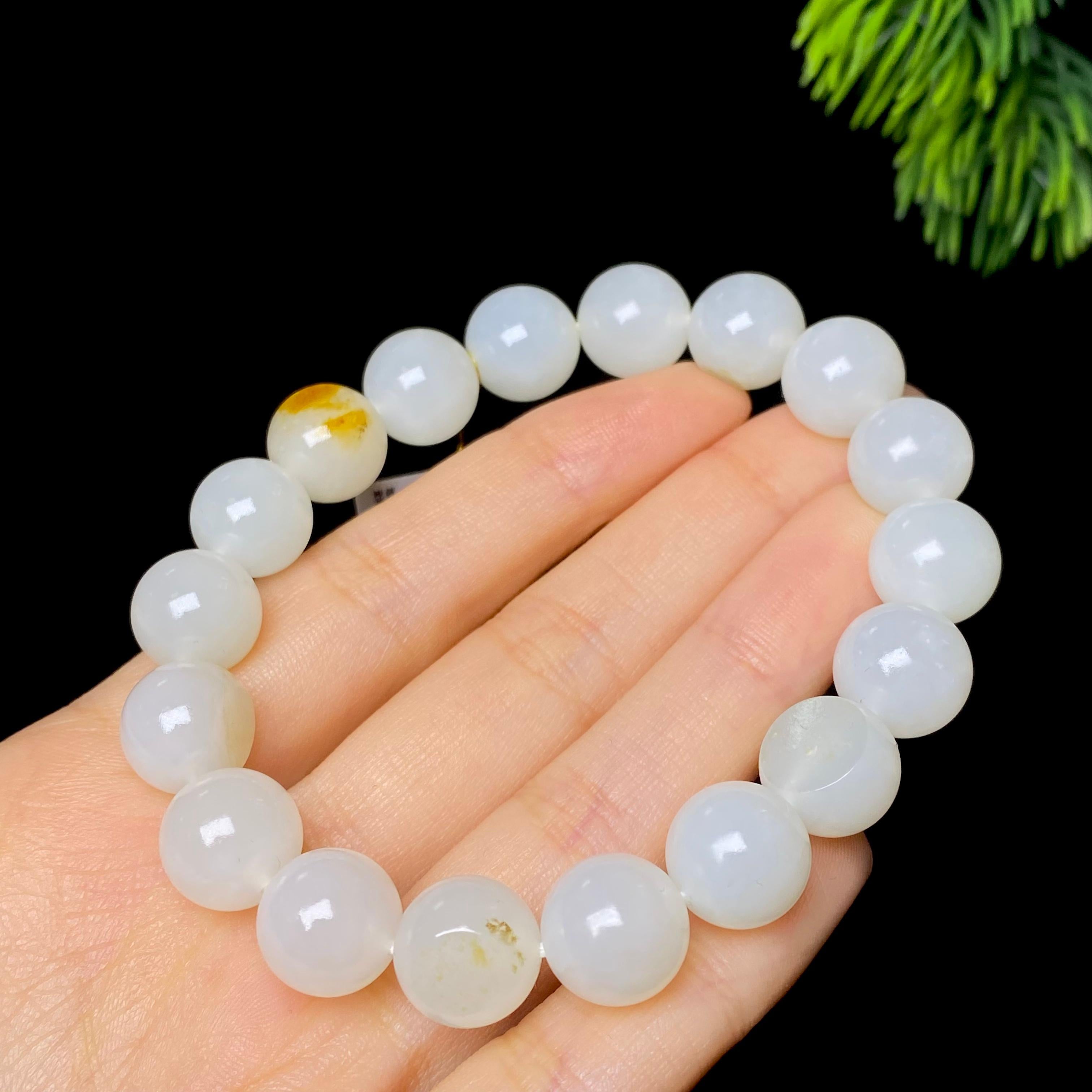 和田玉籽料白玉圆珠手串（37.1g）