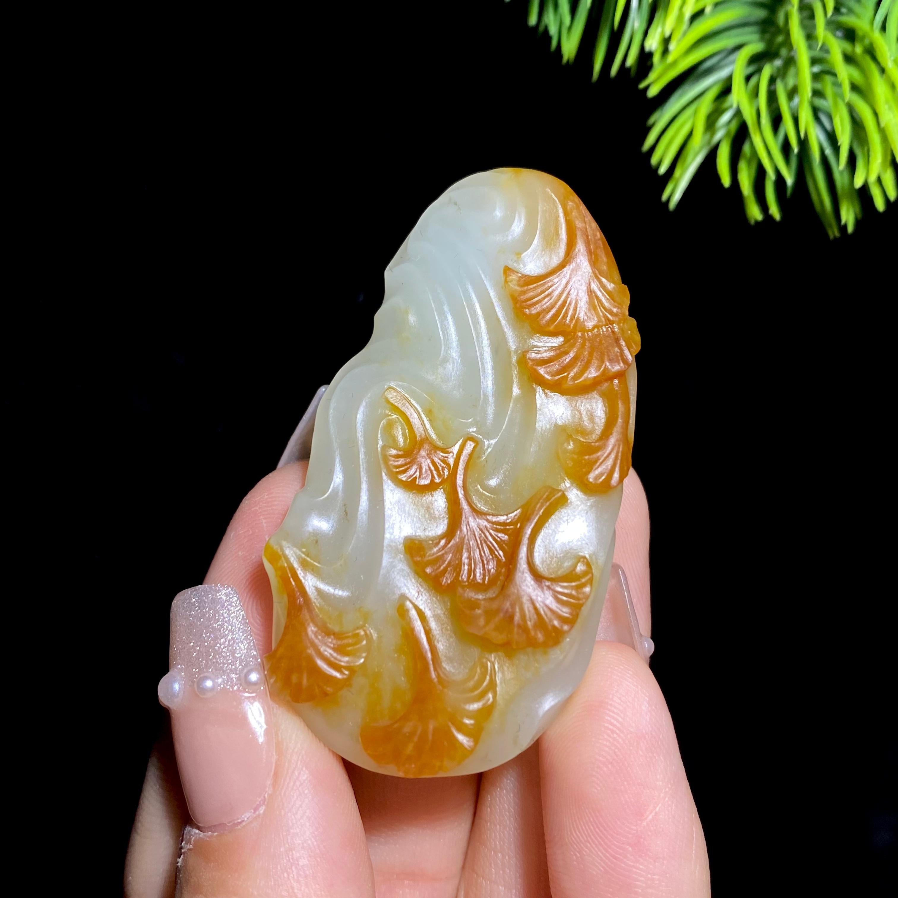 和田玉籽料银信叶挂件（29.4g）