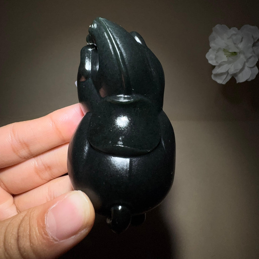 秒杀和田玉黑青手把件马到成功（208.7g）