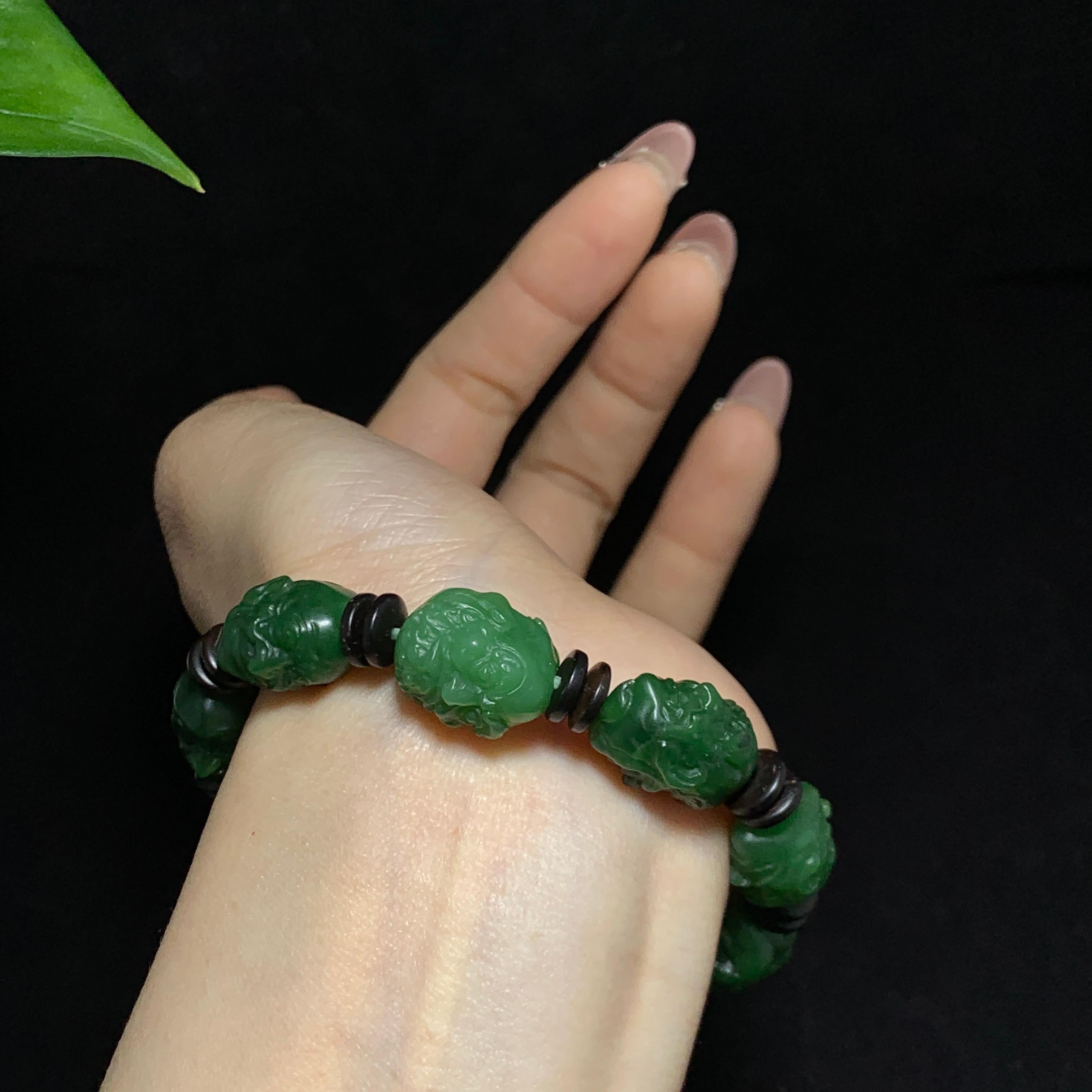 和田山料碧玉菠菜绿十八罗汉手串（40.0g）