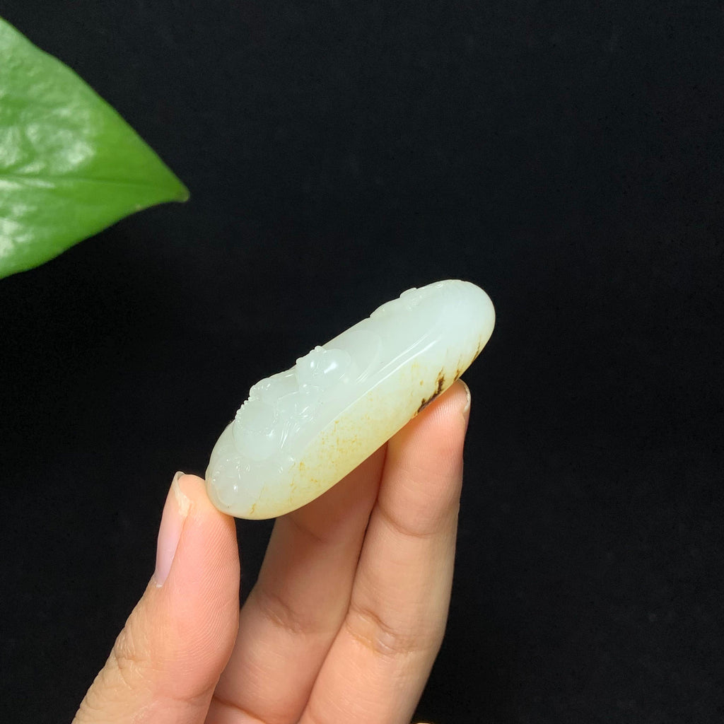 收藏级和田籽料秋梨皮白玉弥勒佛挂件（27.3g）