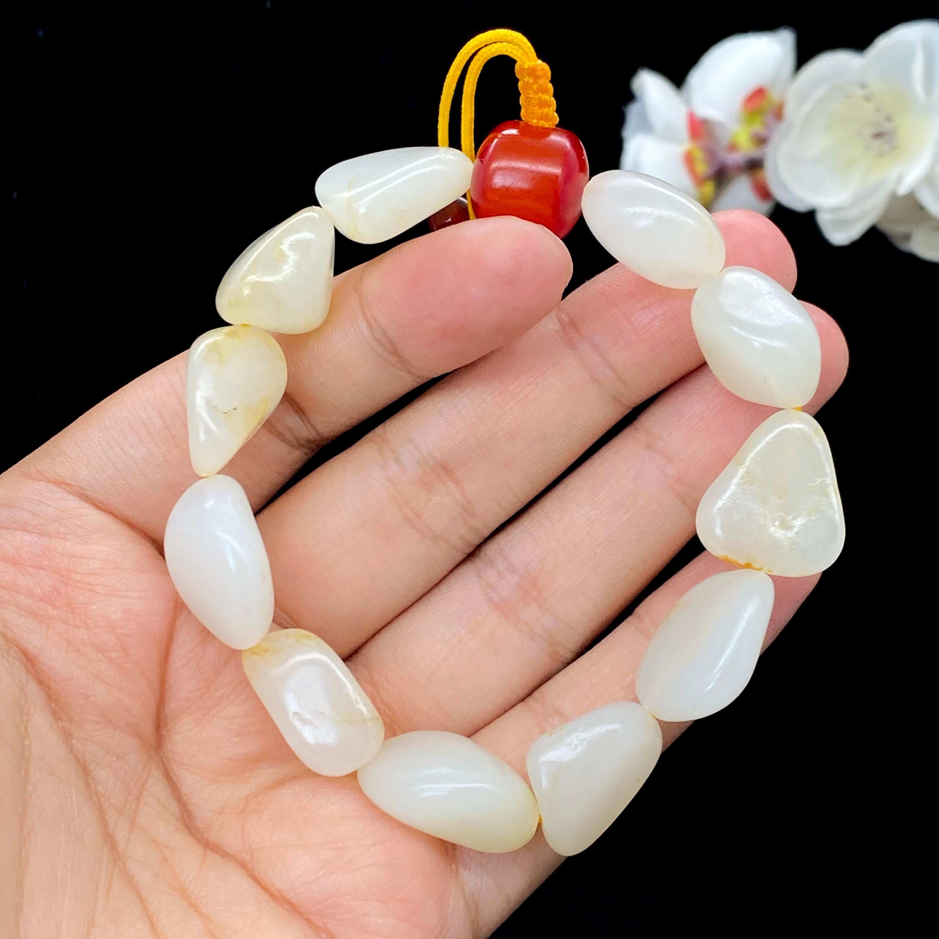 和田玉白玉带黄皮籽料【精品手串】（43.2g）