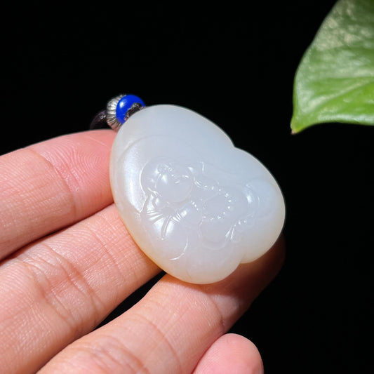 和田玉籽料洒金皮佛公挂件（17.7g）