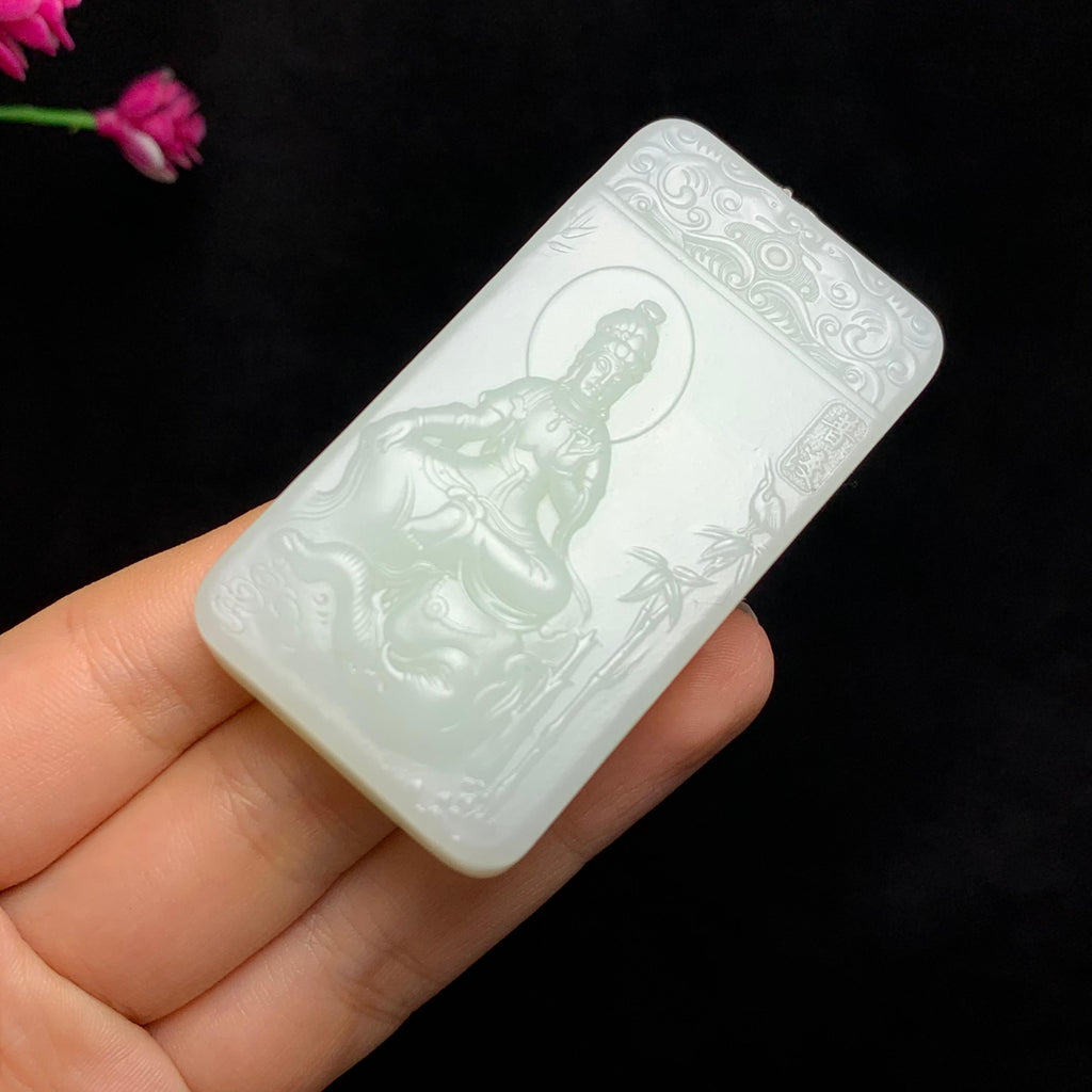 顶级和田玉白玉普贤菩萨挂件（76.6g）