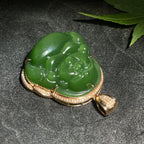 和田玉碧玉阳绿金镶佛公（15.6g）