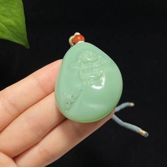 和田玉高品质碧玉粉青佛公挂件（42.9g）