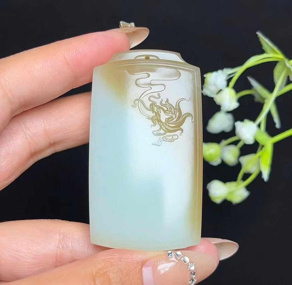 和田玉且末糖白龙头平安无事牌（51.2g）