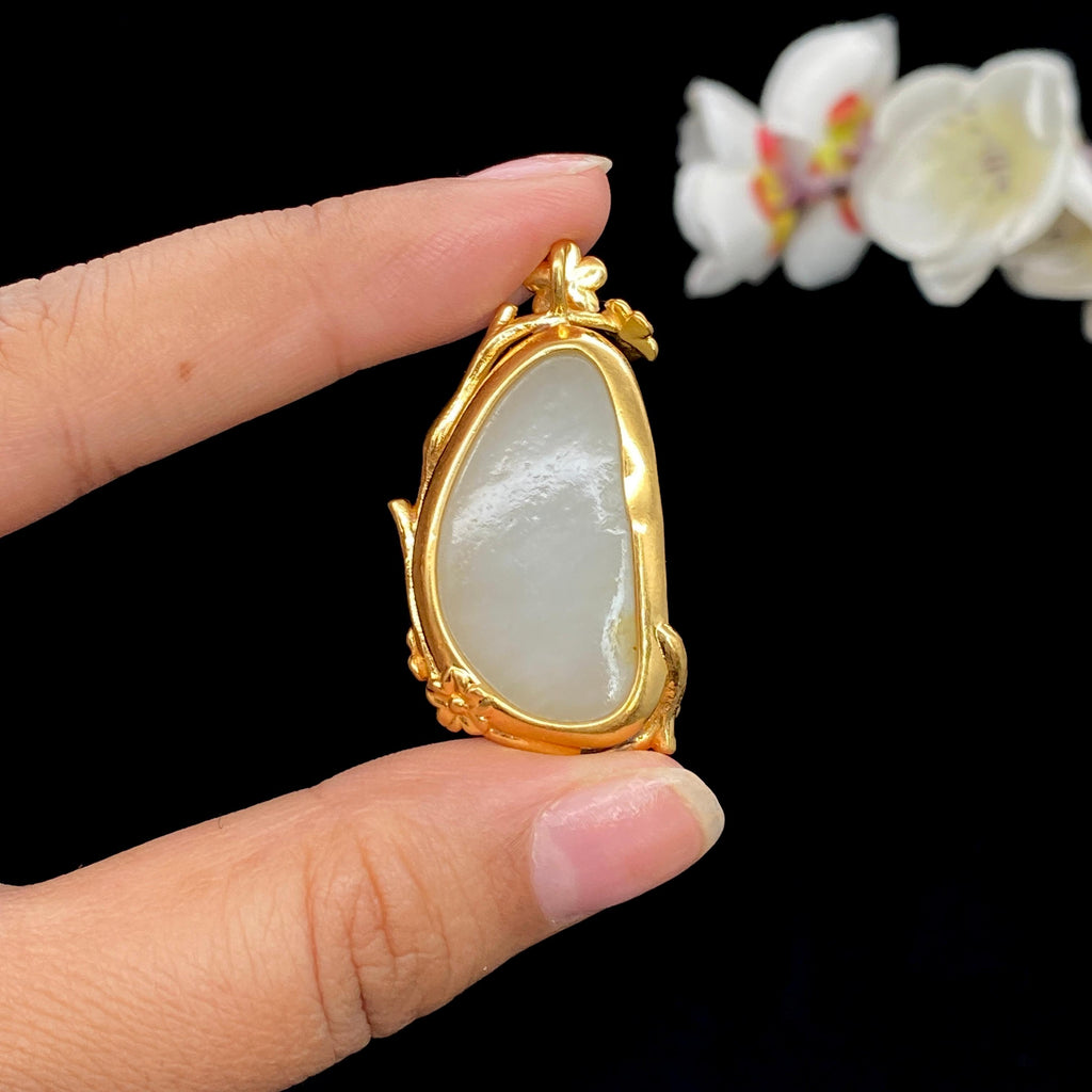 和田玉白玉籽料包金挂件（13.4g）