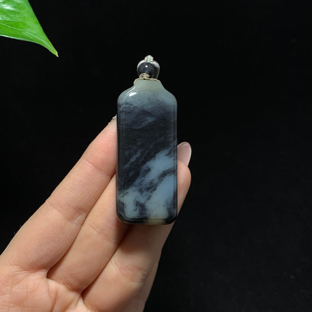 和田籽料糖青花三色无事牌挂件（36.2g）