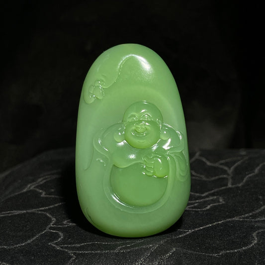 和田玉碧玉粉绿佛公（33.4g）