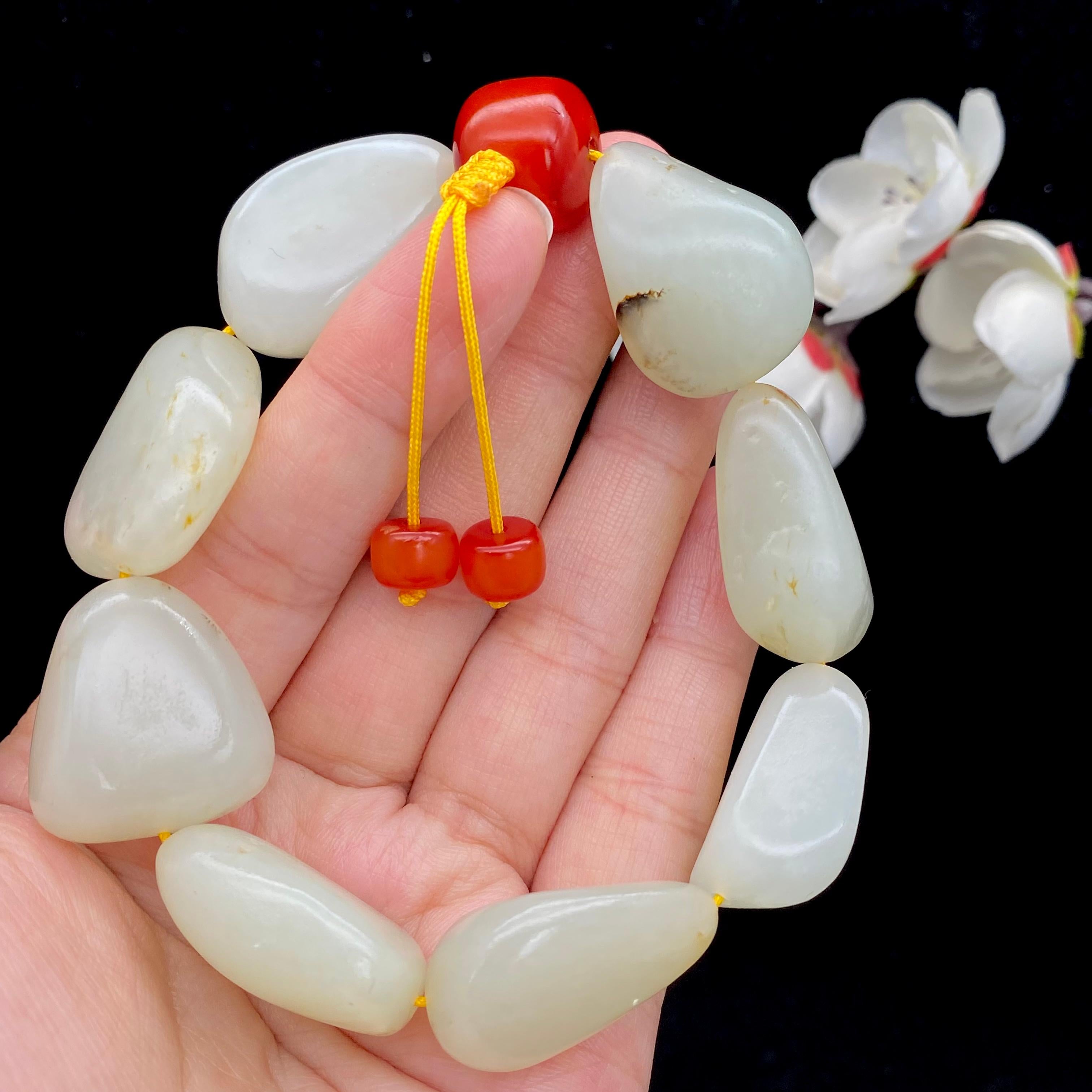 和田玉白玉带洒金皮籽料【精品手串】（83.6g）