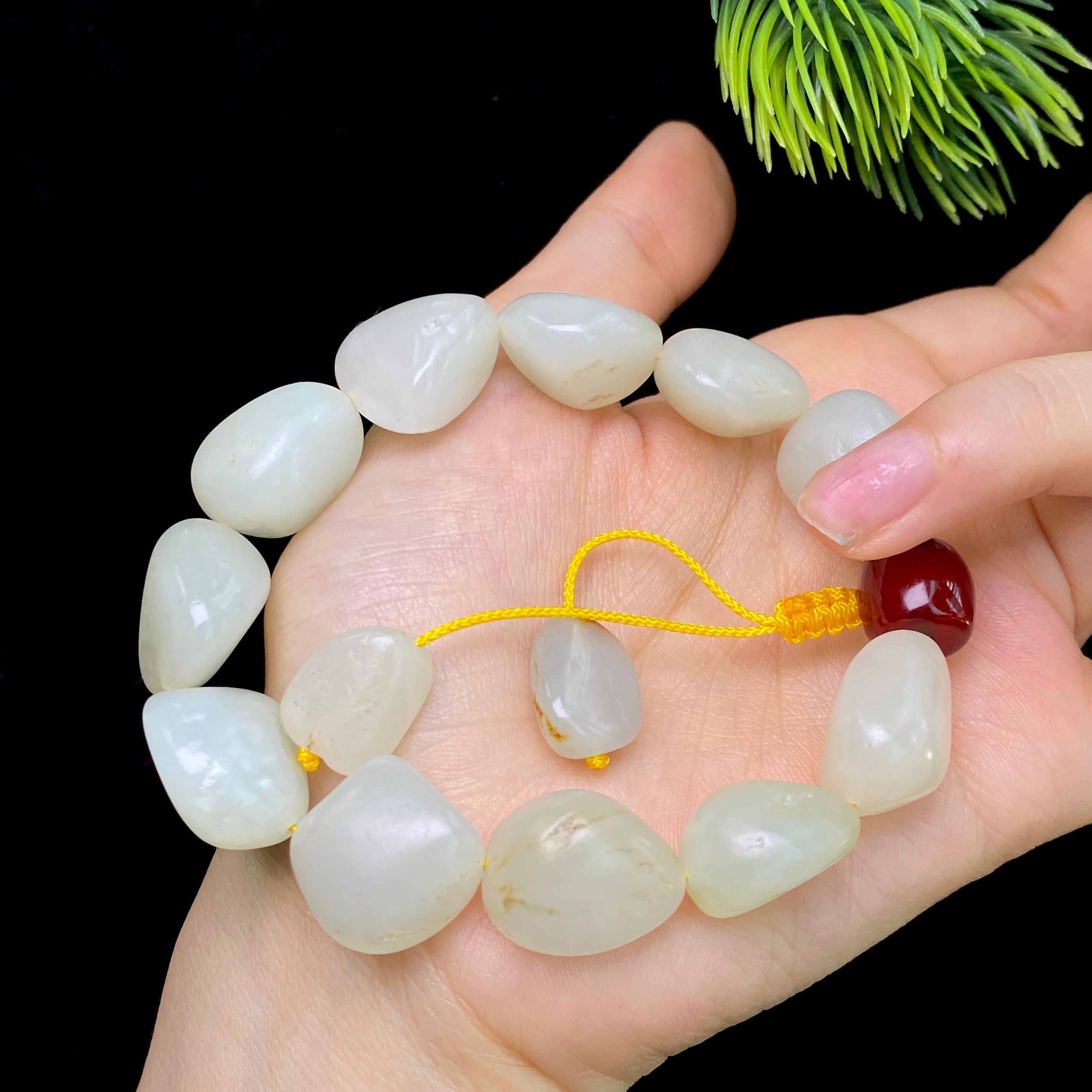 和田玉洒金皮白肉籽料手串（63.0g）