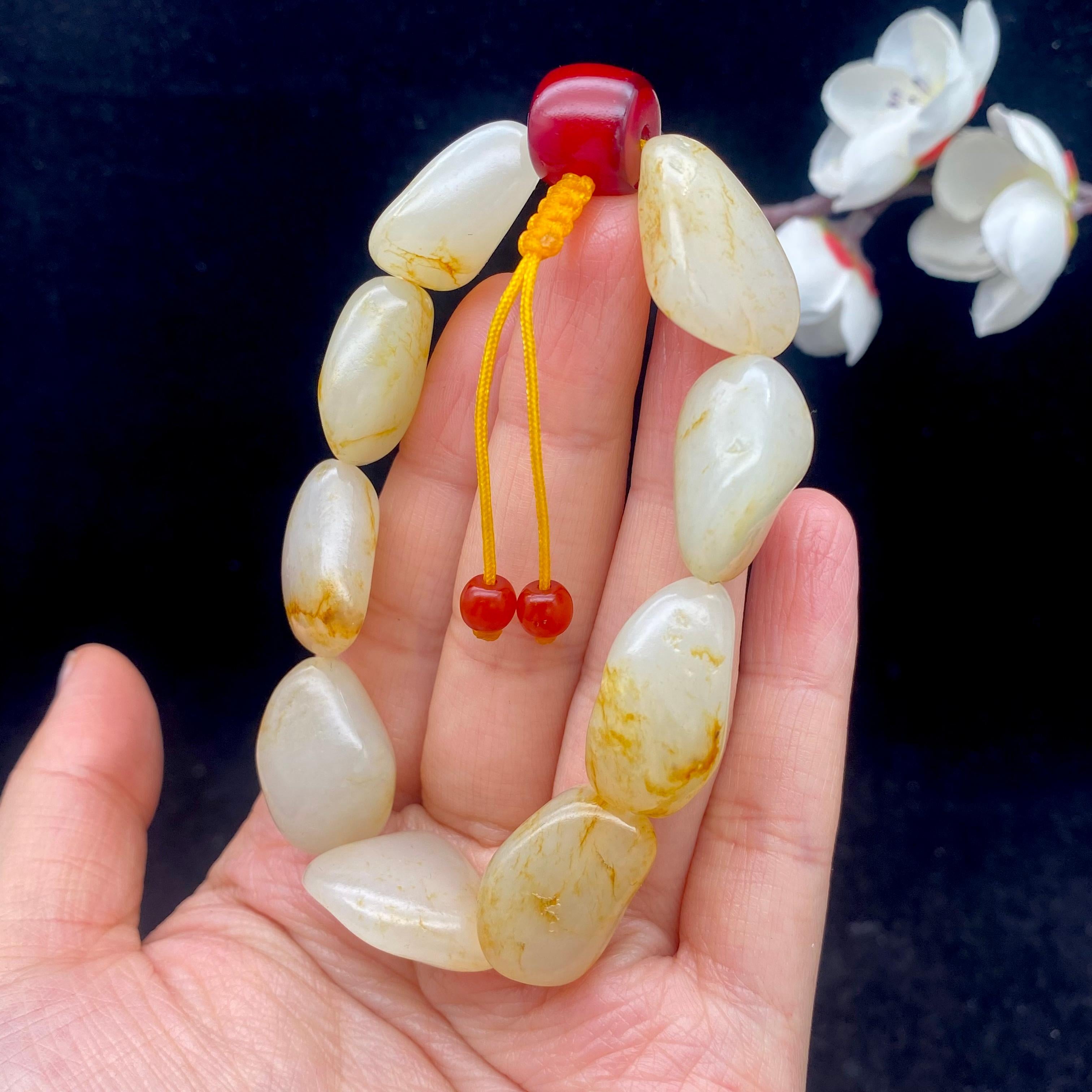 和田玉洒金皮籽料【精品手串】（49.8g）