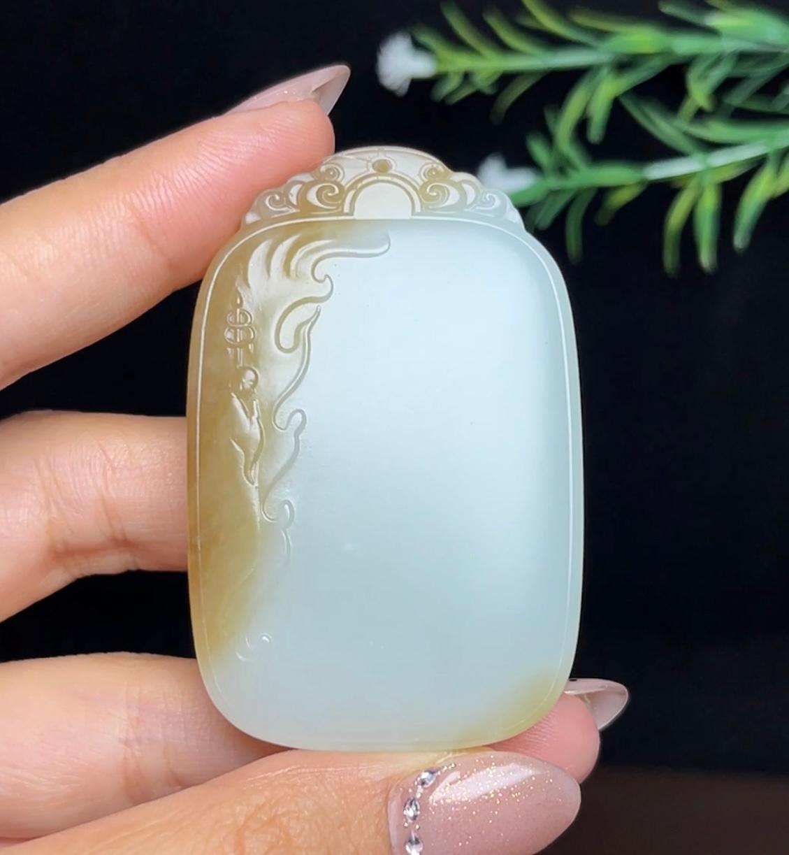 和田玉且末糖白地藏王菩萨平安牌（58.6g）