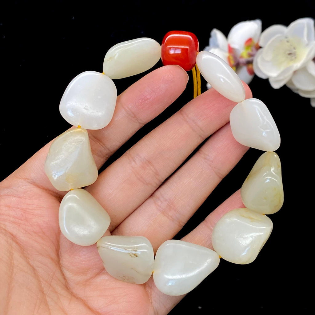 和田玉白玉带洒金皮籽料【精品手串】（74.1g）