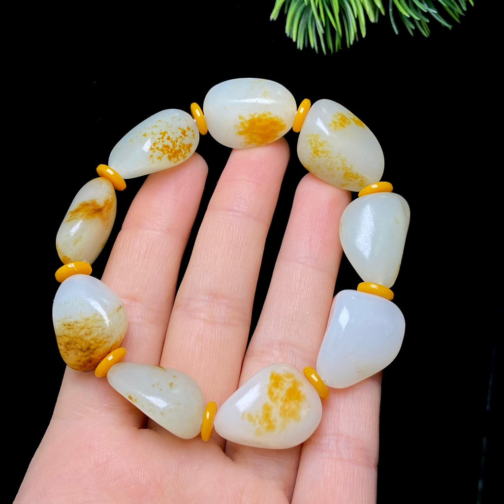 和田玉洒金皮籽料手串（27.1g）