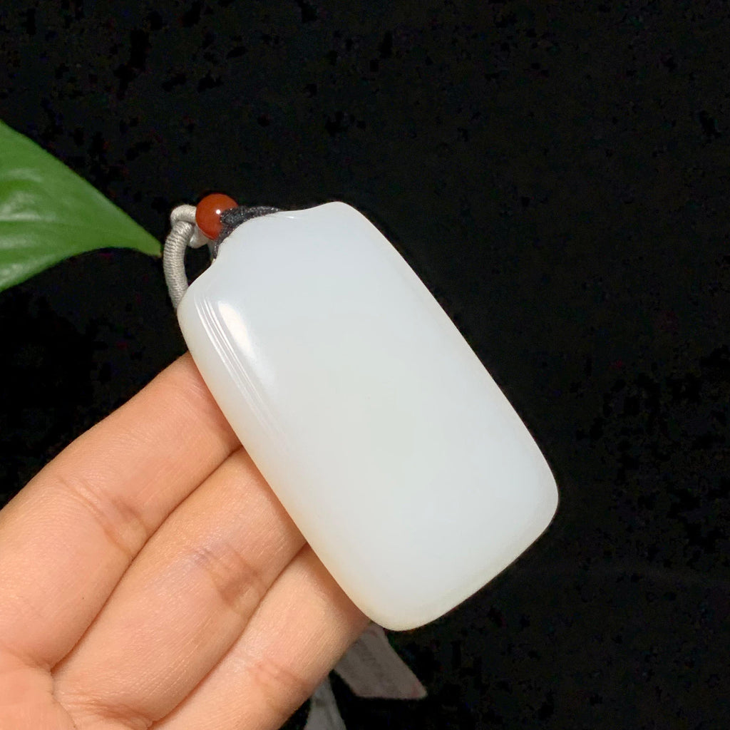 毕业级和田山料羊脂白玉无事牌挂件（52.0g）