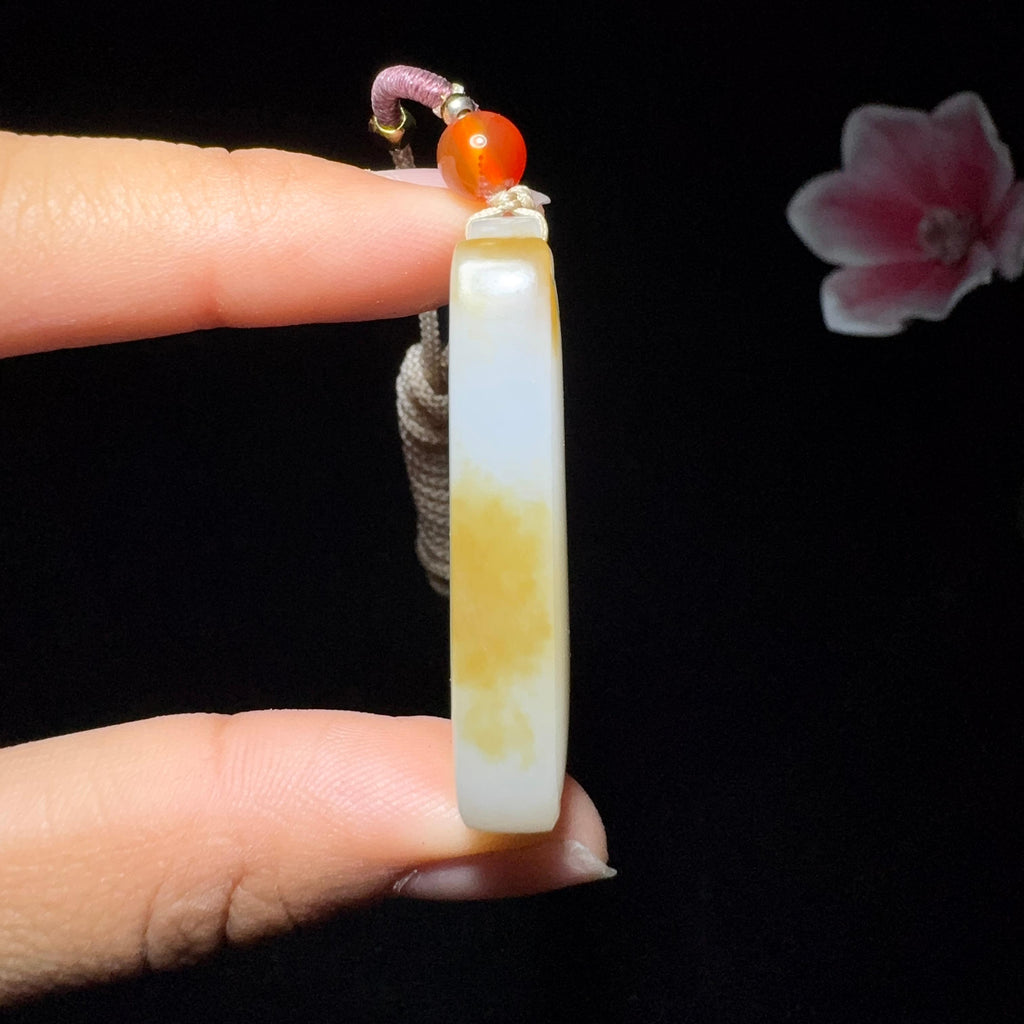 和田玉糖白平安无事牌（17.3g）