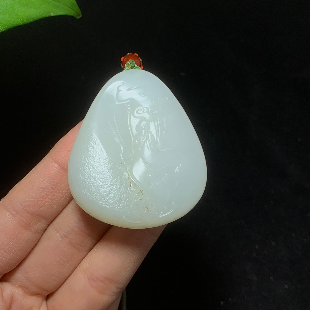 和田籽料洒金皮白玉睡莲观音（48.0g）