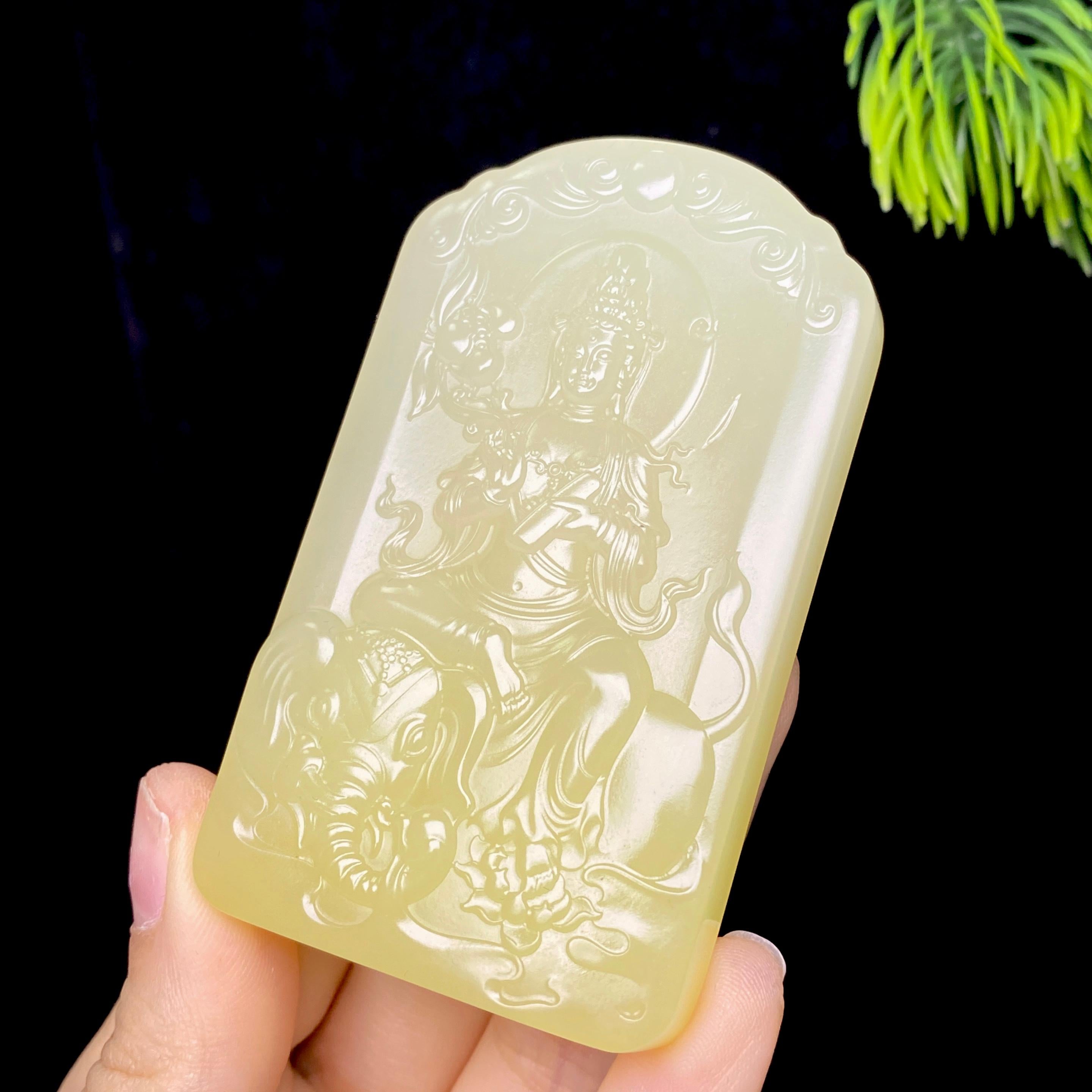 和田玉黄玉普贤菩萨（68.9g）