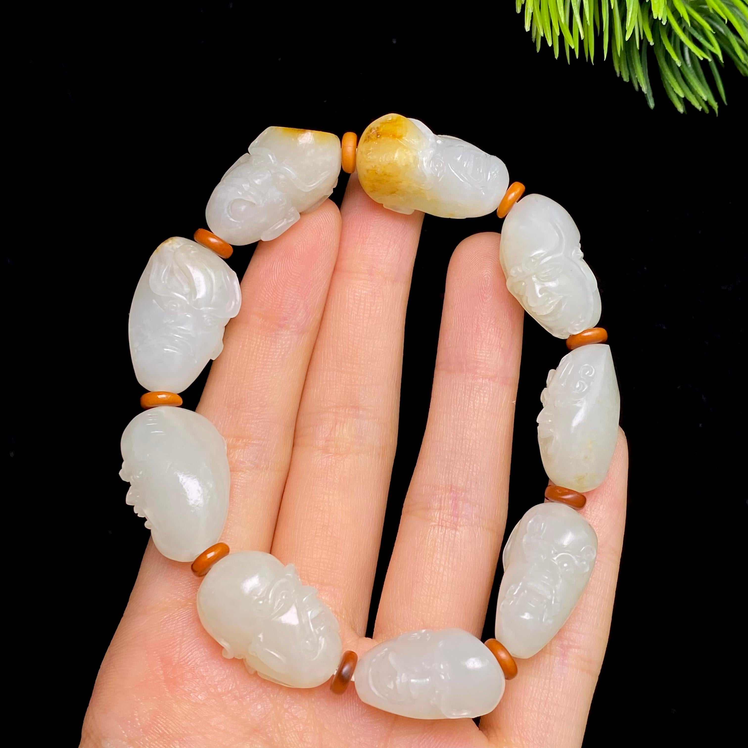 和田玉籽料罗汉手串（50.1g）