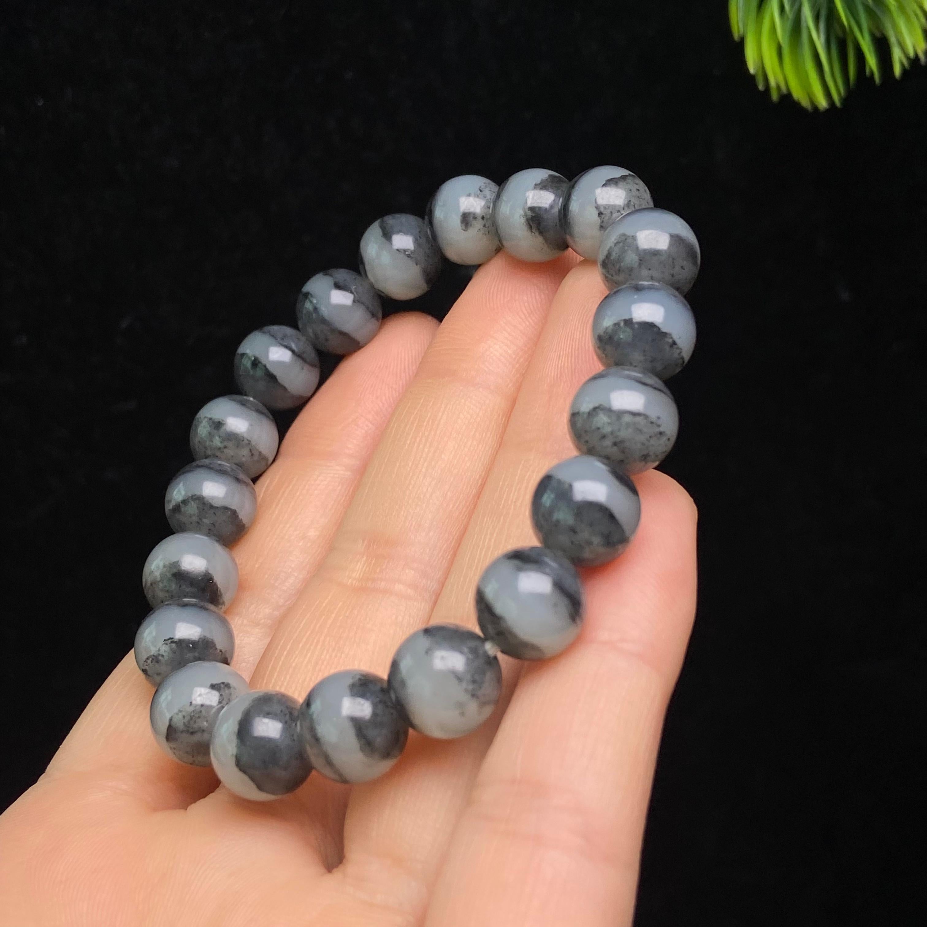 和田玉籽料青花圆珠手串（30.3g）