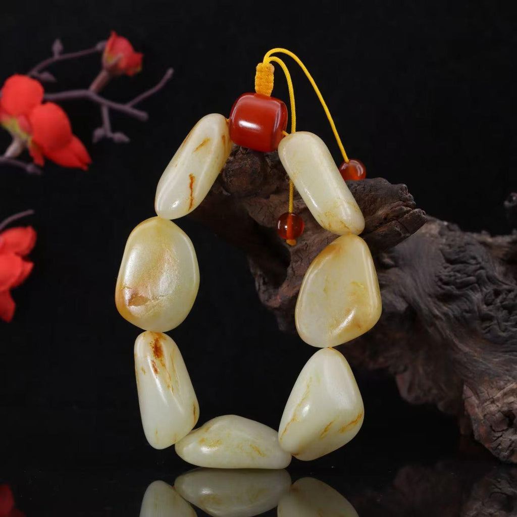和田玉洒金皮籽料【精品手串】（145.9g）