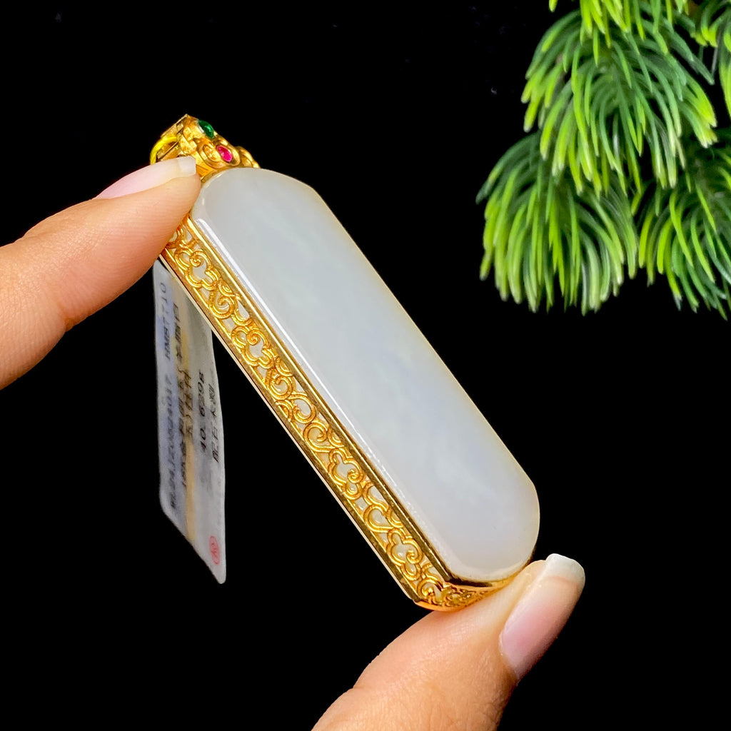 和田玉18k金白玉无事牌（40.8g）