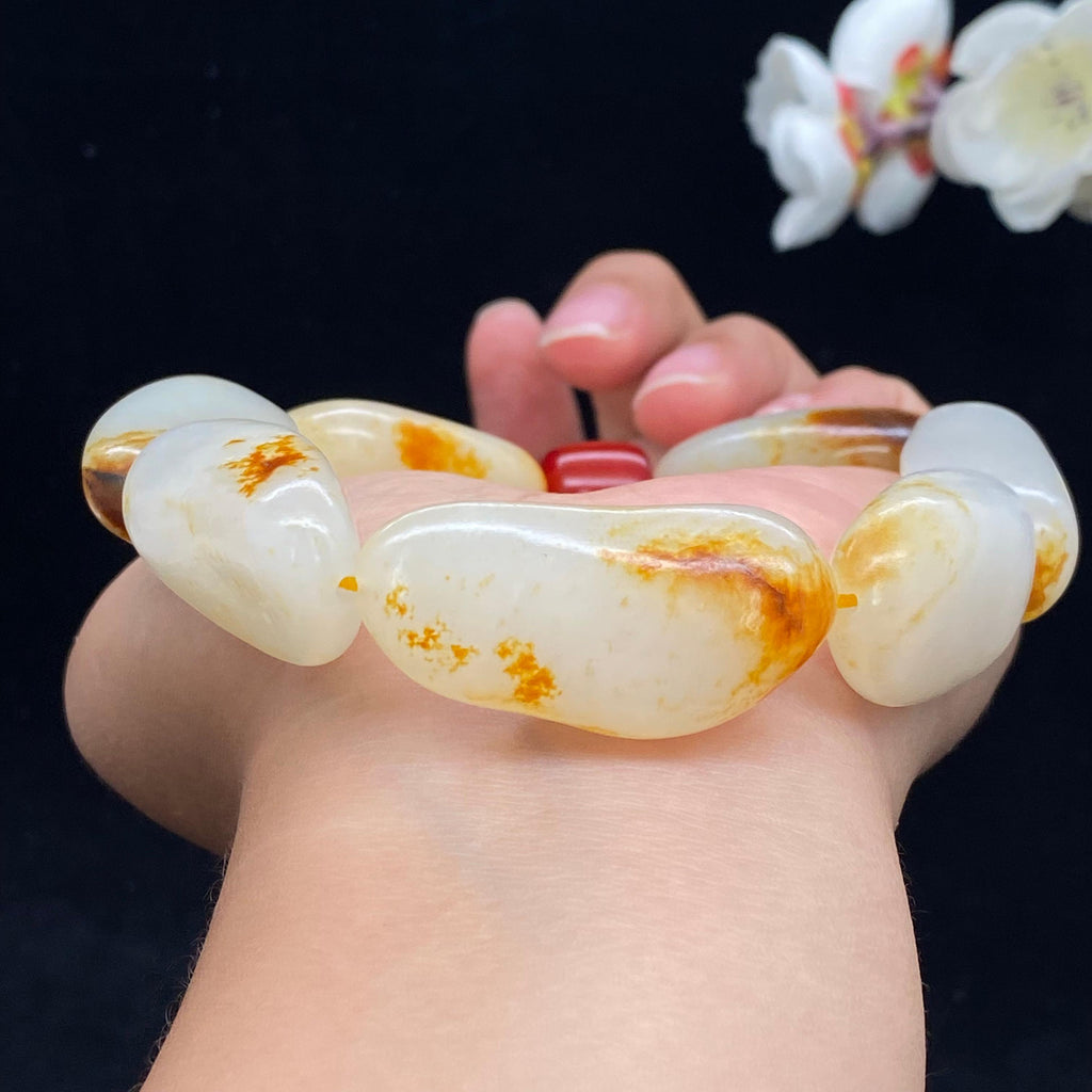 和田玉洒金皮籽料【精品手串】（91.3g）