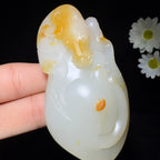 和田玉籽料羊脂白玉手把件马上发财（98.1g）