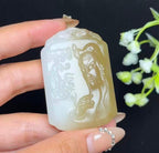 和田玉糖白羊脂白玉武财神关公山水牌（47.2g）