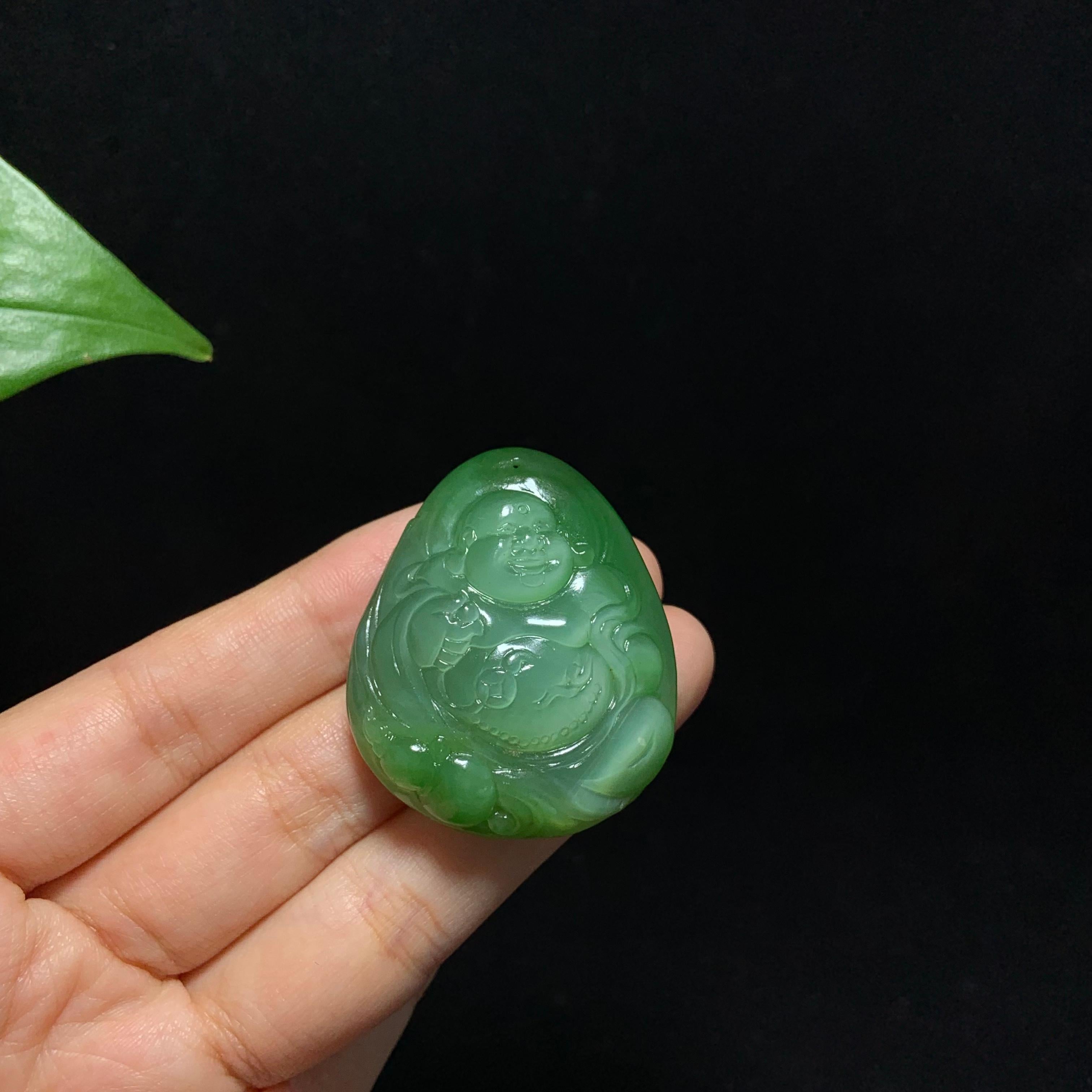 收藏级碧玉粉绿佛公挂件（29.5g）