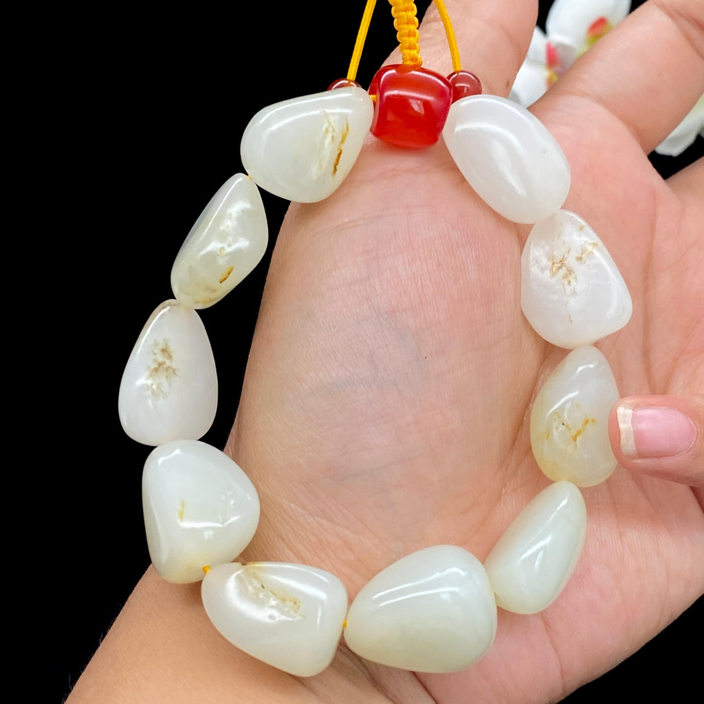 和田玉白玉带洒金皮籽料【精品手串】（72.3g）