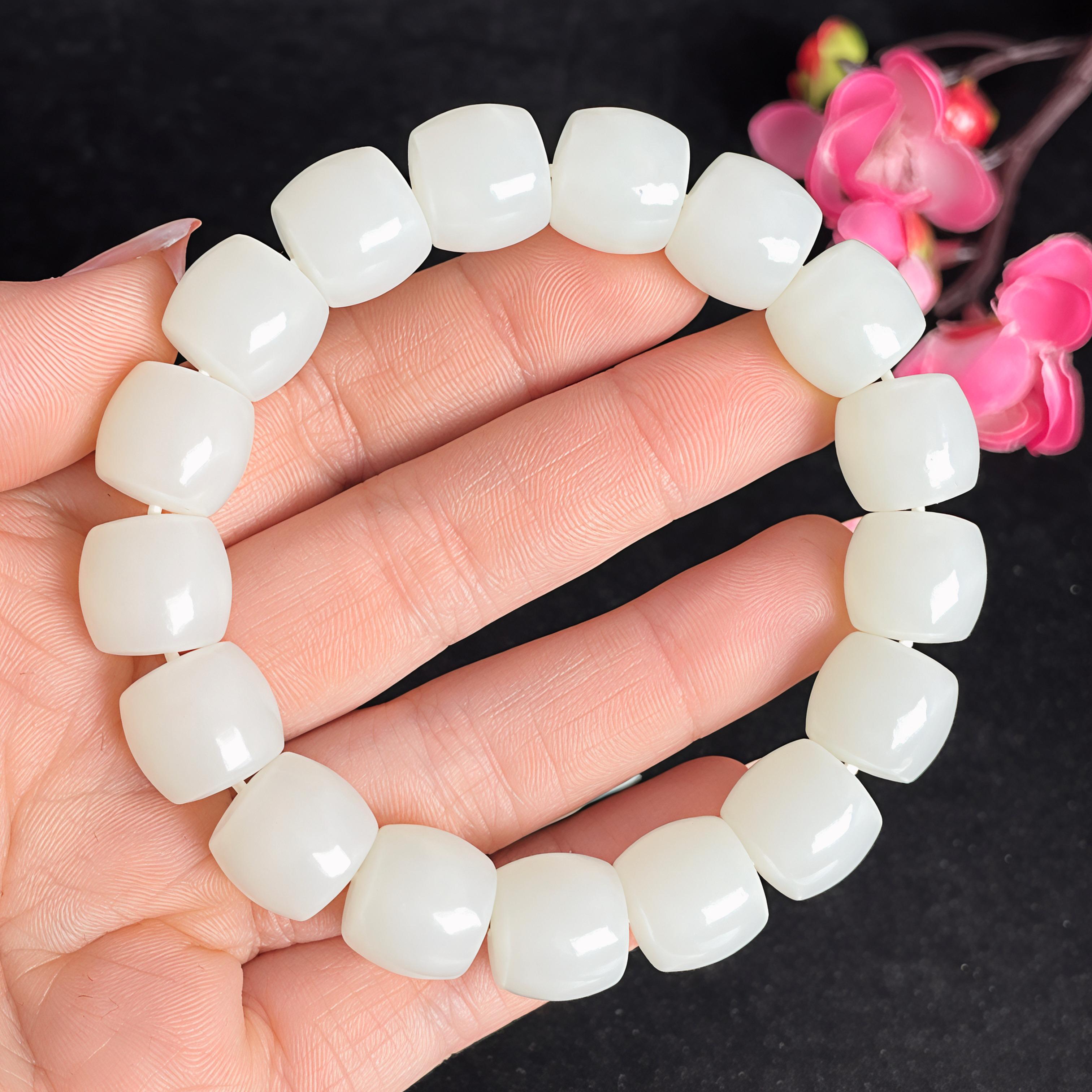 和田玉 白玉 古玉 彫刻 白鳥 軟玉 ネフライト 王朝 アンティーク お守り 和田玉羊脂白玉直切桶珠手串（65.1g） – 厚德载玉