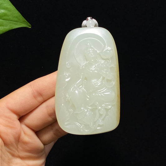 新疆和田玉籽料洒金皮观音牌（83.7g）