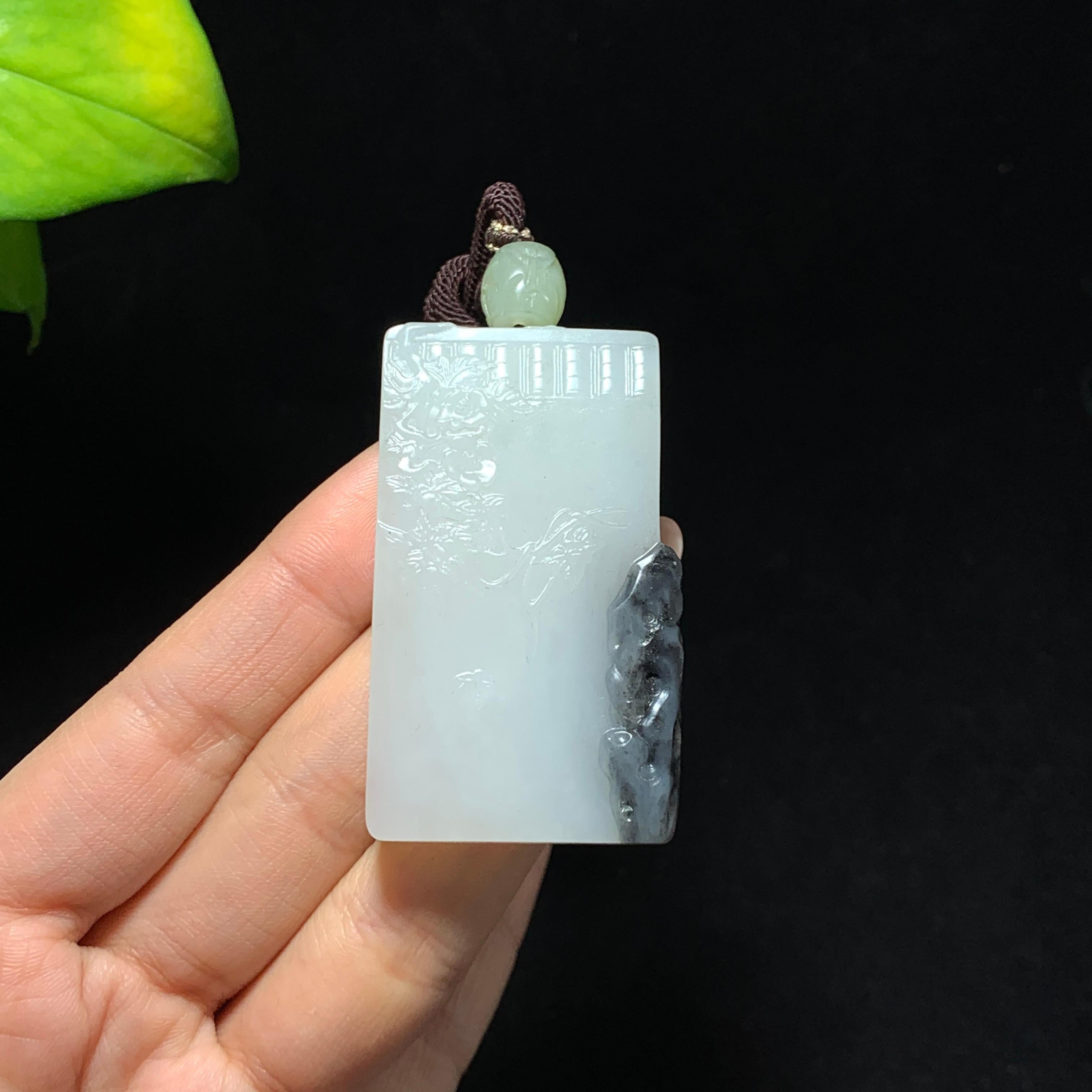 和田籽料《庭院春深·墨石生香》挂件（46.2g）