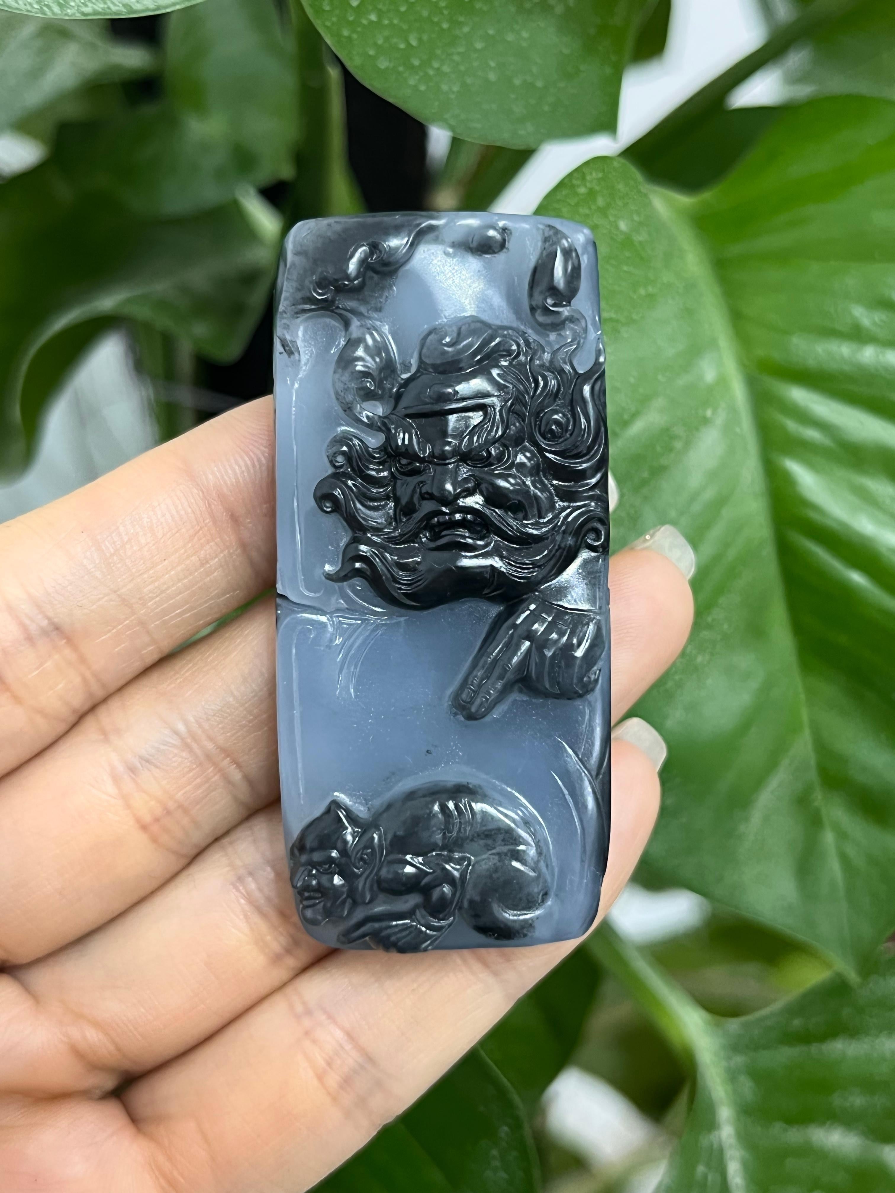 和田籽料青花钟馗纳福（61.3g）