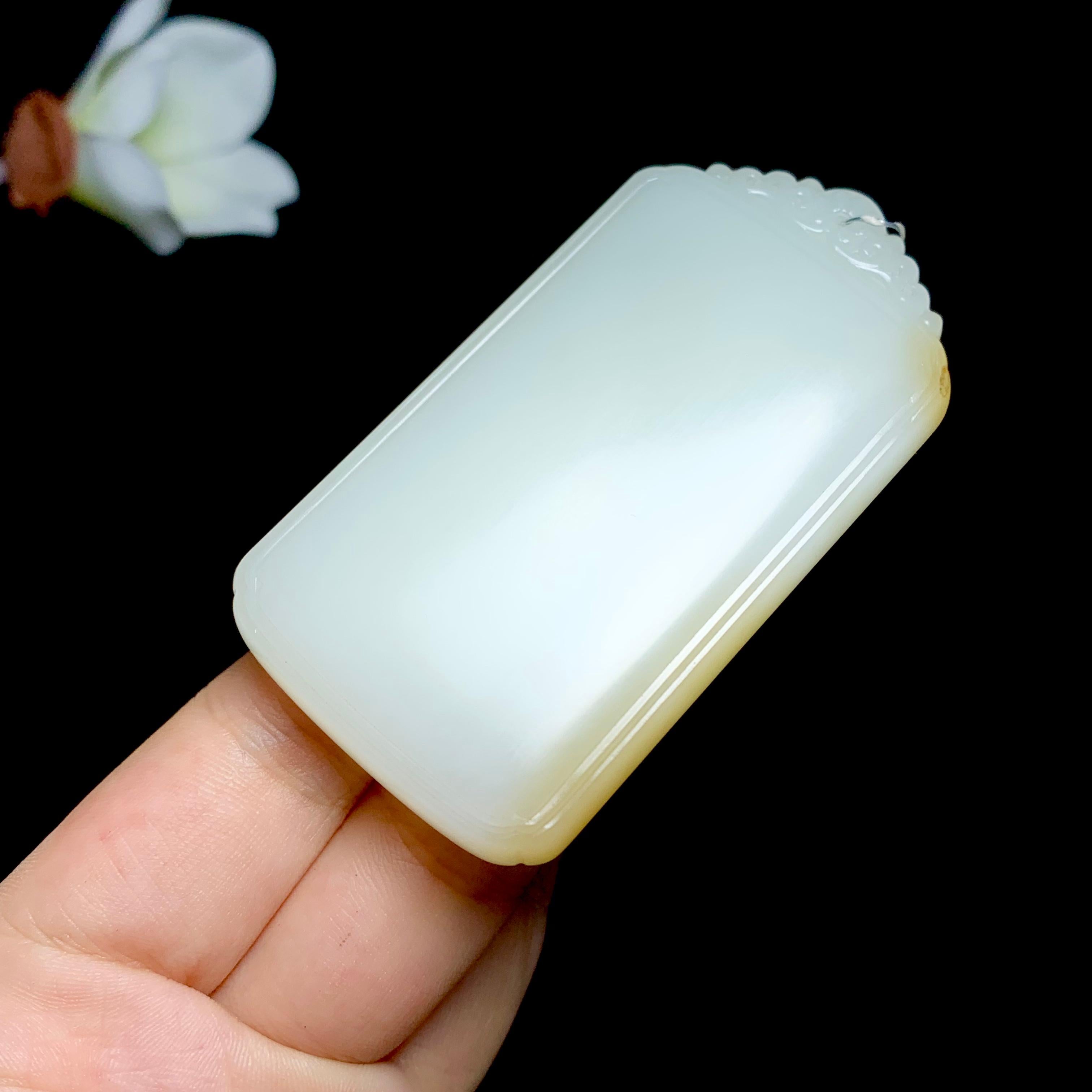 和田羊脂糖白玉无事牌（77.3g）