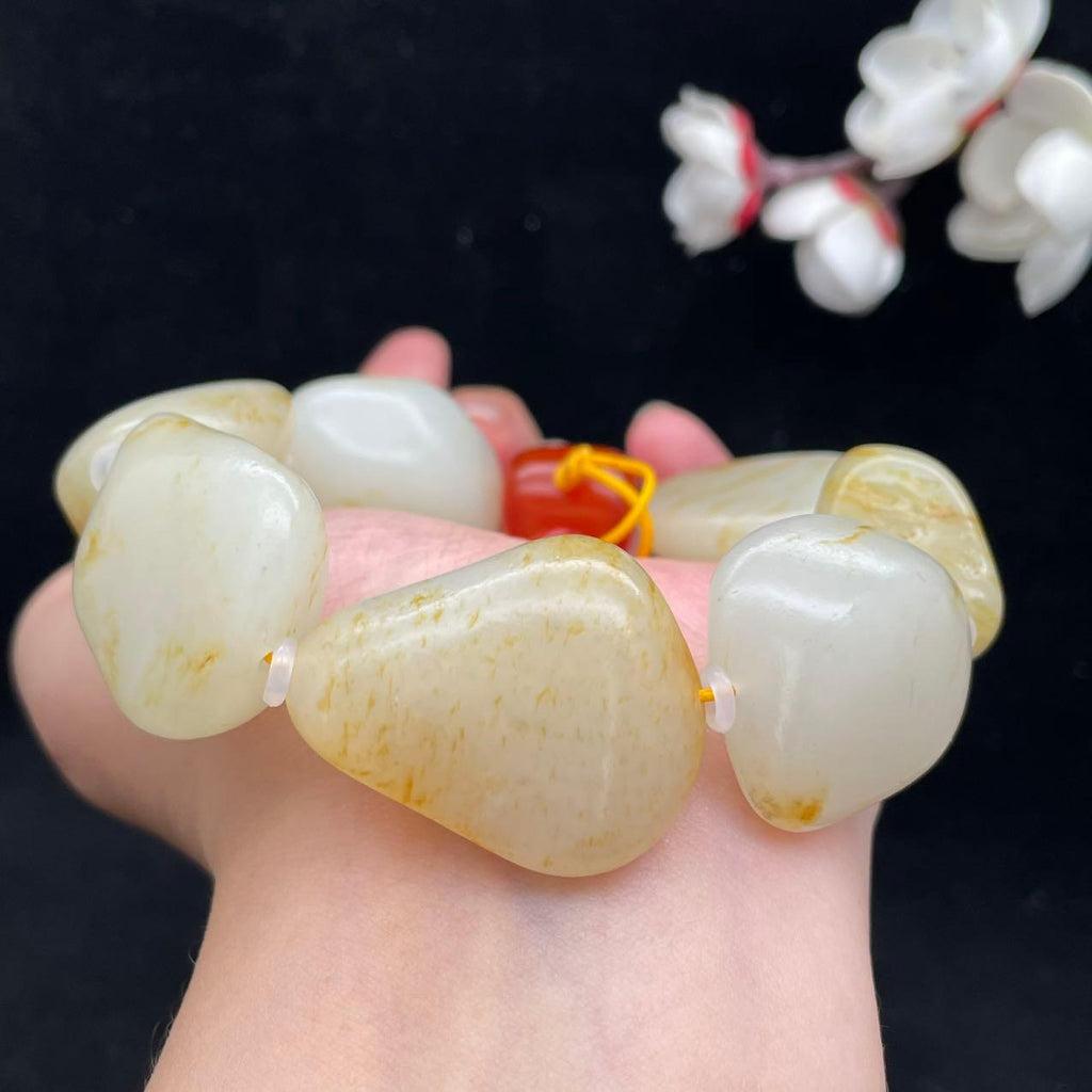 和田玉洒金皮籽料【精品手串】（118.5g）