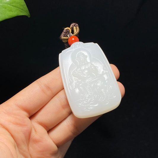 精品和田羊脂白玉普贤菩萨牌（52.5g）