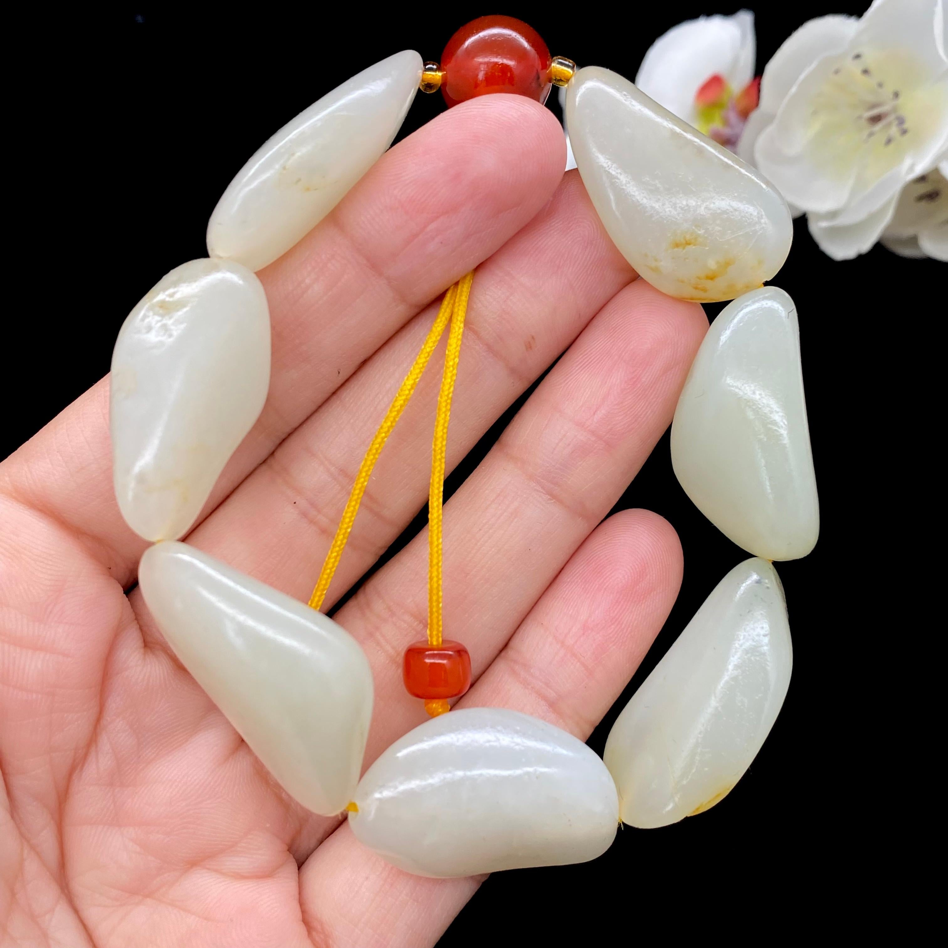 和田玉白玉带洒金皮籽料【精品手串】（50.8g）