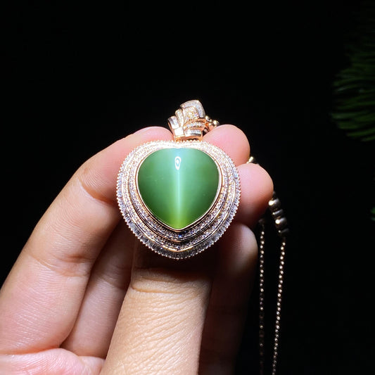 和田玉18k金碧玉猫眼钻石项链（17.3g）