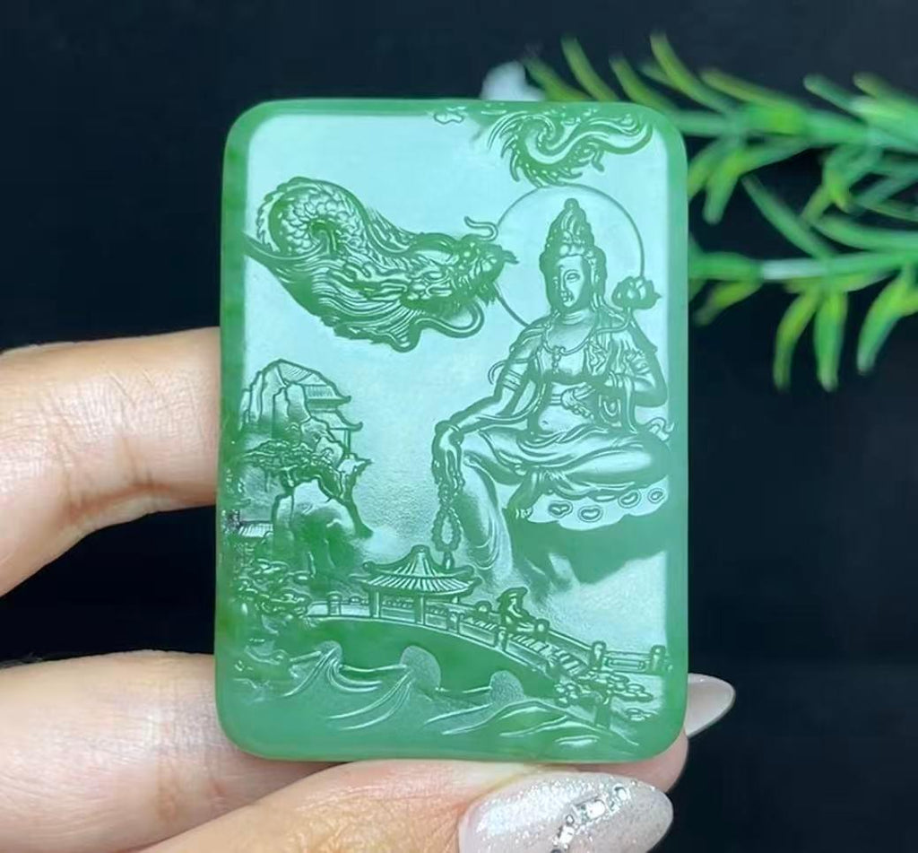 和田玉碧玉双色山水大势至菩萨（65.2g）