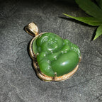 和田玉碧玉阳绿金镶佛公（15.6g）