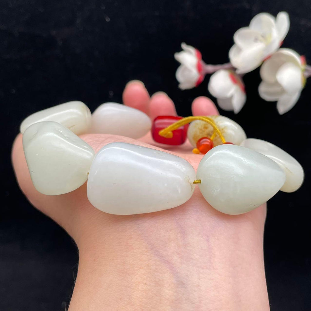 和田玉白玉带洒金皮籽料【精品手串】（79.3g）