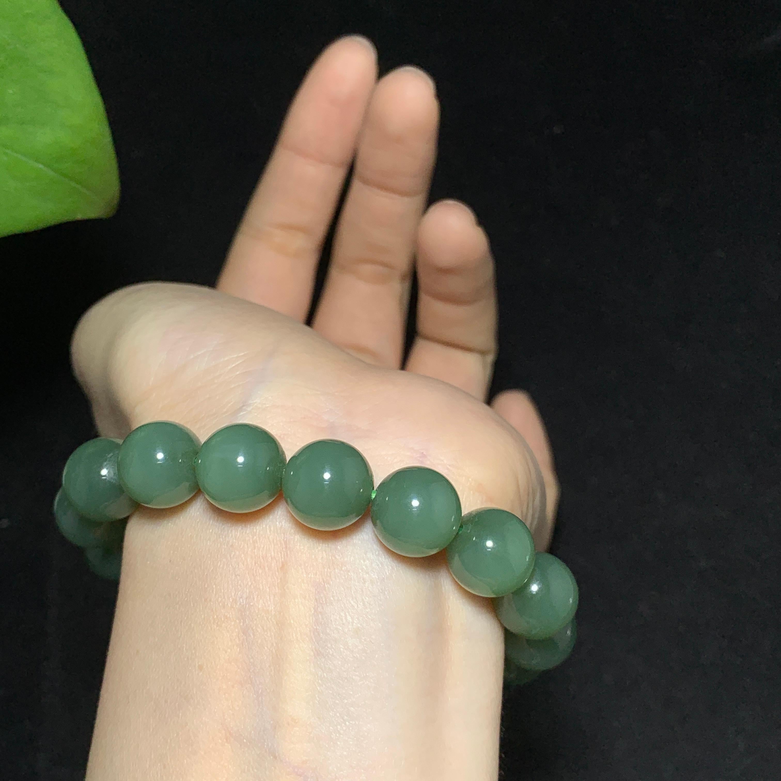 收藏级碧玉粉青微猫手串（47.5g）