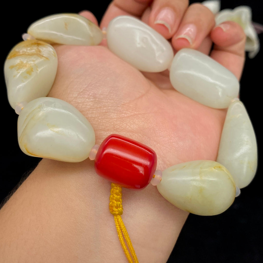 和田玉洒金皮籽料【精品手串】（112.3g）