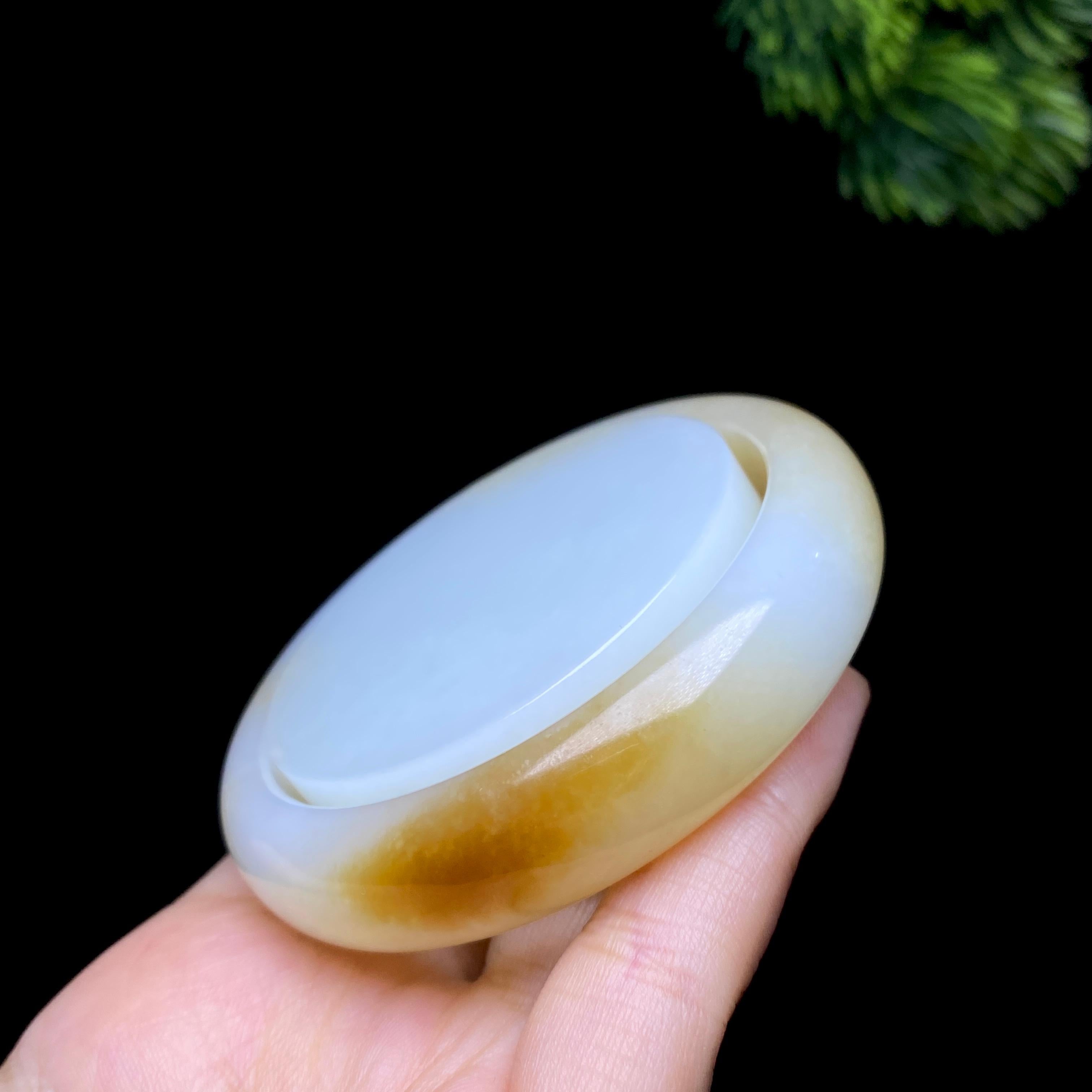 和田玉糖白手镯+镯心一套（46.7g）