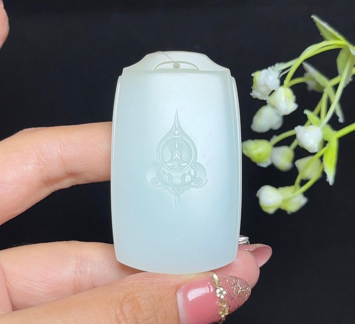 和田玉糖白玉莲花无相佛平安无事牌（48.9g）
